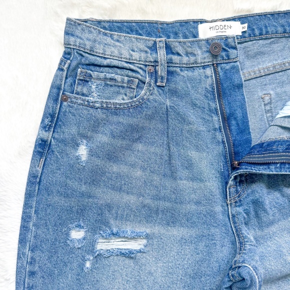 HIDDEN Dad Jean Wide Straight Leg High Rise Distressed Cotton Jeans - Picture 8 of 12